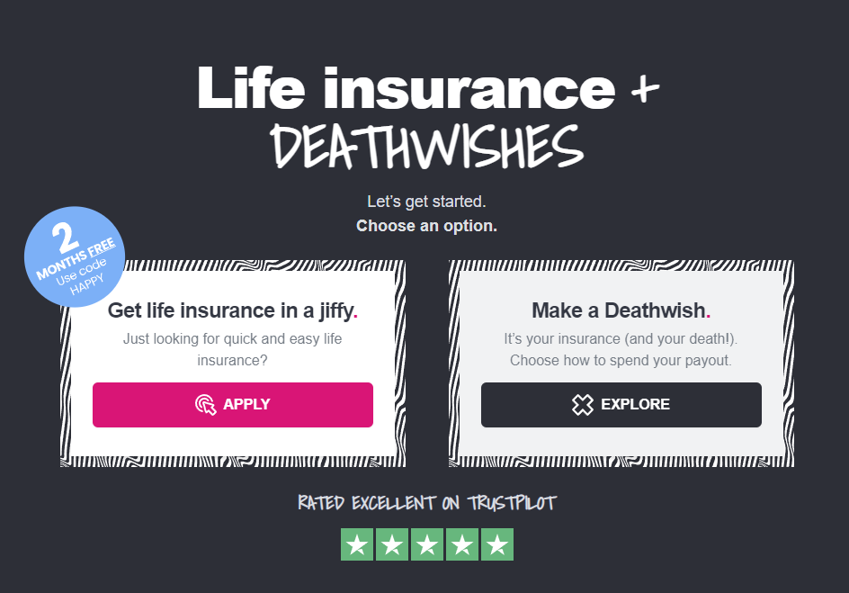 DeadHappy web sitesindeki CTA'ların ekran görüntüsü
