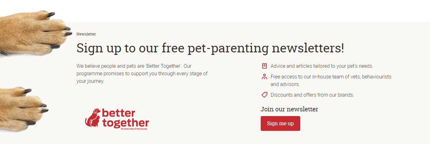 Purina'nın e-posta CTA'larından birinin ekran görüntüsü