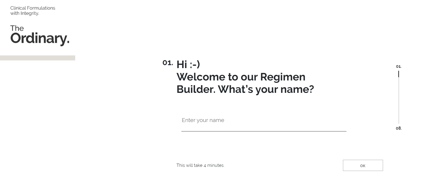 The Ordinary'nin rejim oluşturucusunun ekran görüntüsü