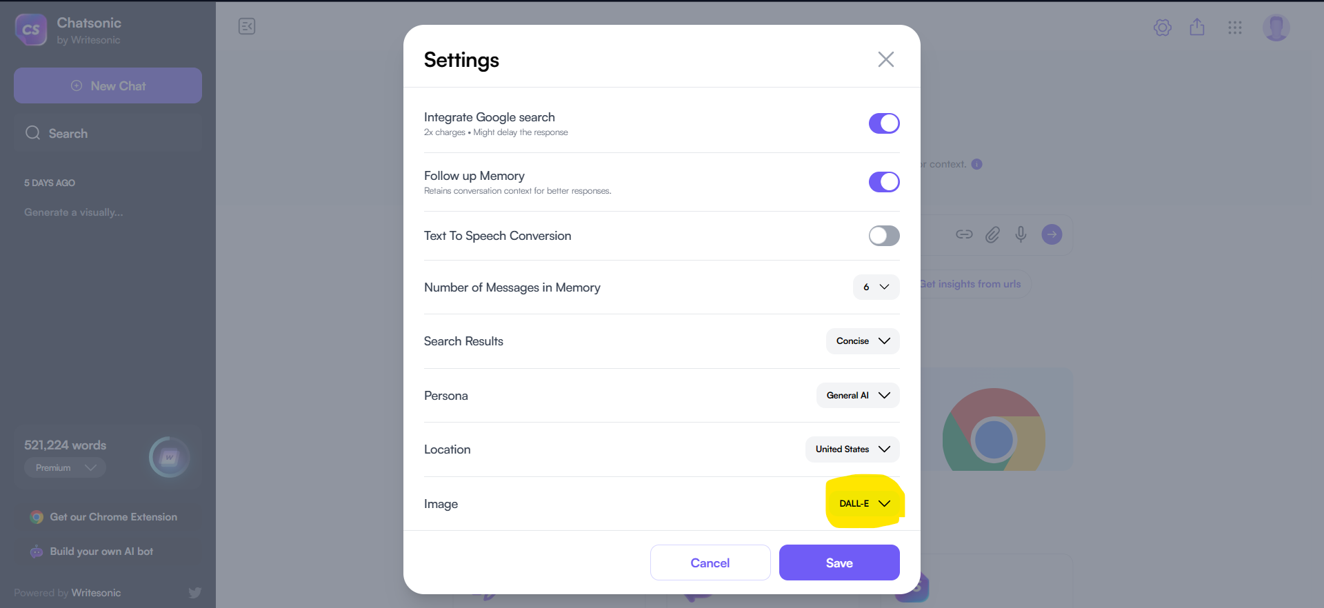 DALL E sur Chatsonic
