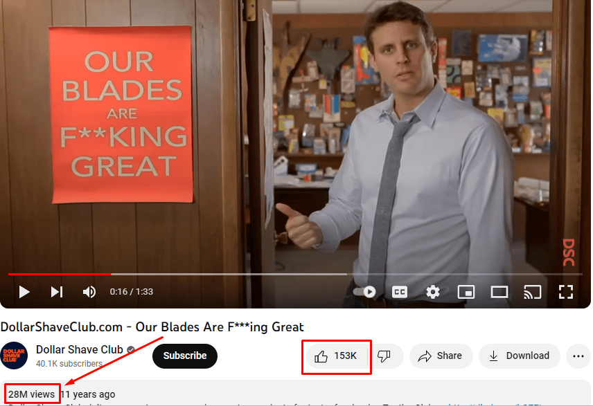 Screenshot der ersten Werbekampagne von Dollar Shave Club