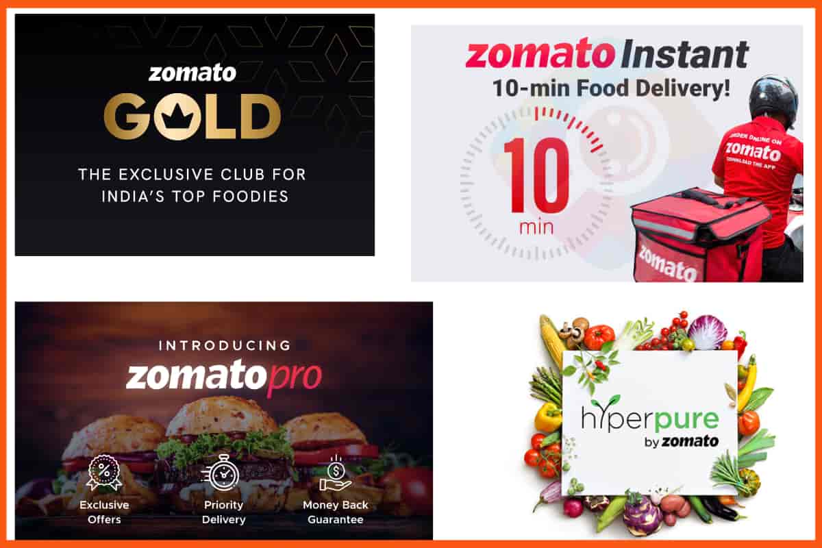 Разнообразные предложения Zomato — Zomato Gold, Zomato Instant, Zomato Pro, Hyperpure