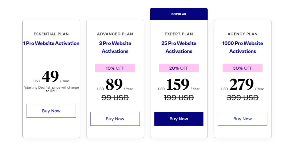 Oferta Elementor Black Friday 2023: 30% de desconto + $ 159 para 25 sites 5 elementor black friday pricing