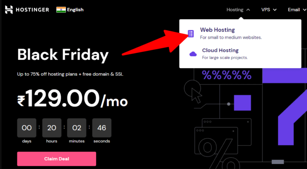 Hostinger ブラック フライデー セール 2023: 82% オフ + 無料ドメイン + 無料 SSL 5 hostinger black friday page
