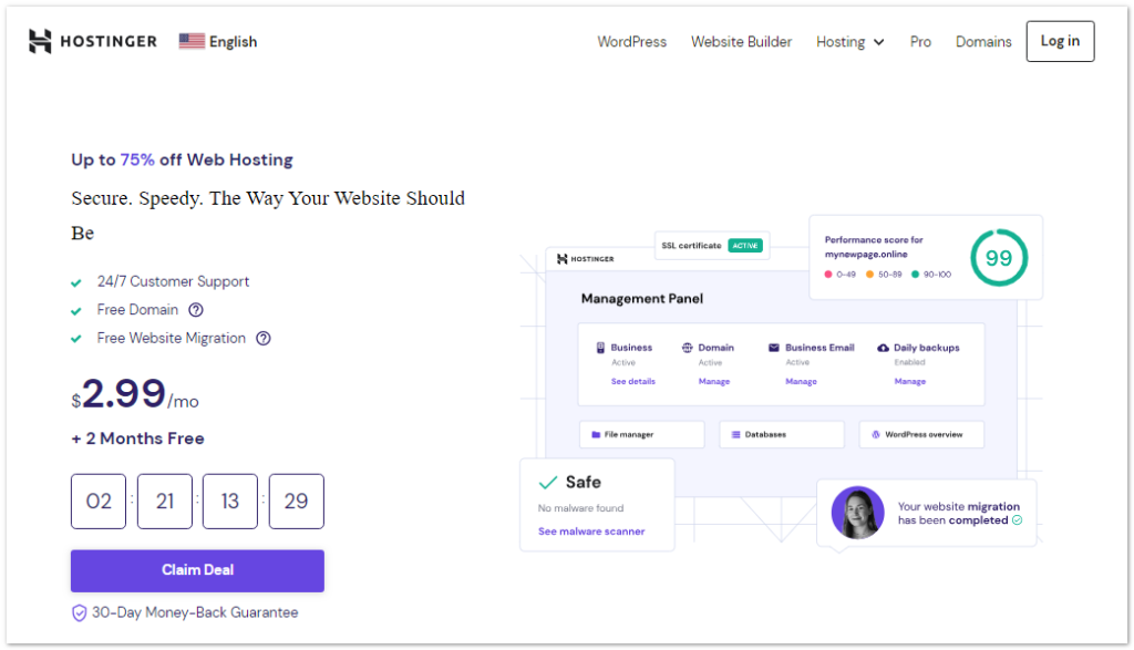 Hostinger ブラック フライデー セール 2023: 82% オフ + 無料ドメイン + 無料 SSL 2 hostinger-claim-deal