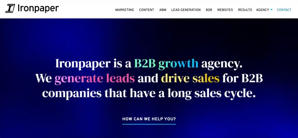 Ironpaper'ın web sitesi ana sayfası