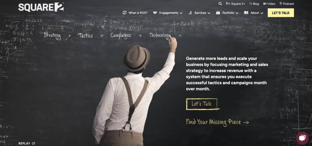 Screenshot della home page del sito Web di Square 2 Marketing