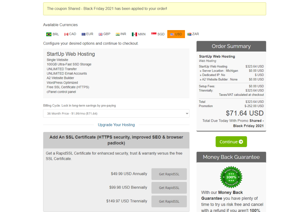 Offres A2 Hosting Black Friday 2023 : 81 % de réduction (meilleure offre de tous les temps) 4 checkout-a2-hosting-payment