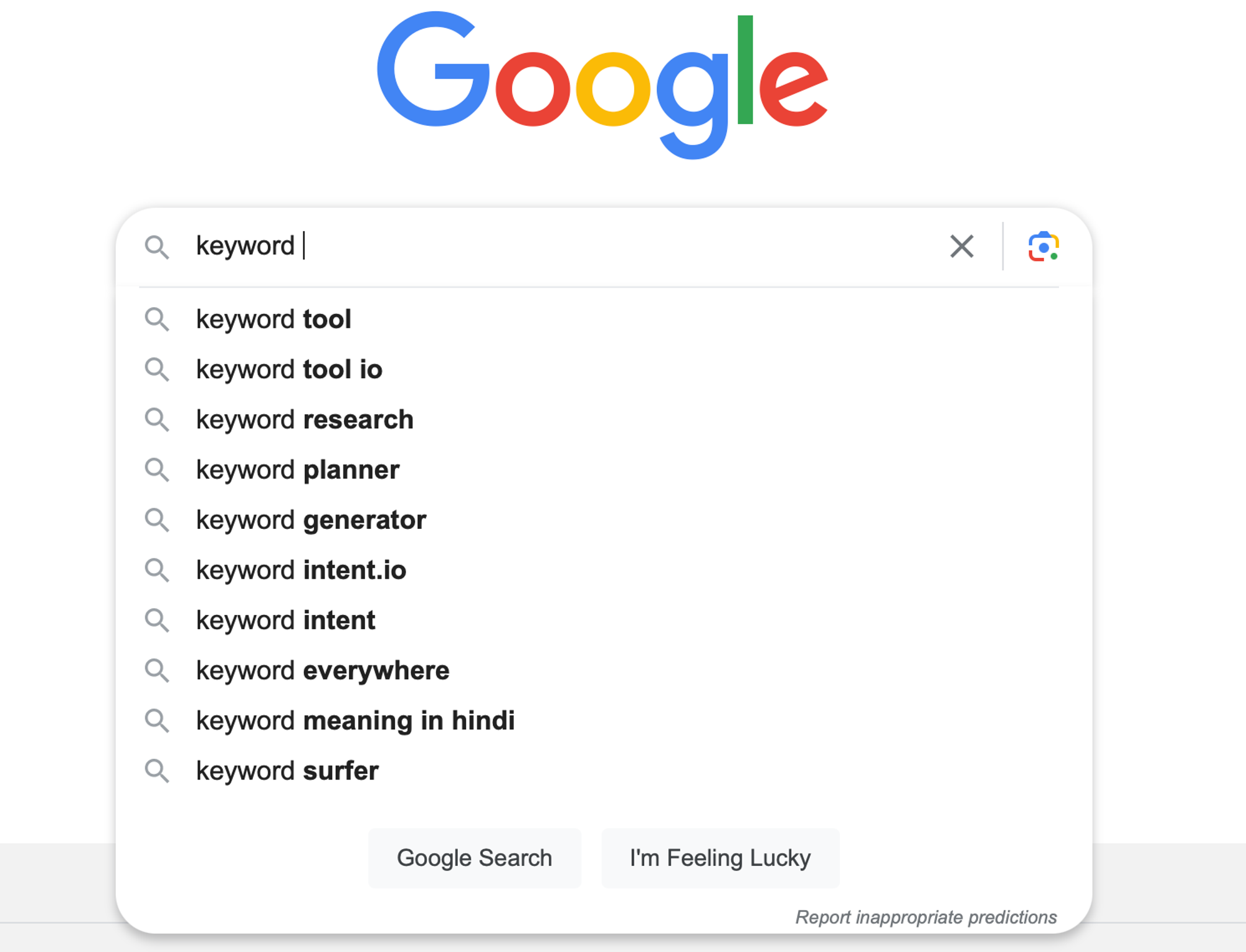 Opcja sugestii Google - Badanie słów kluczowych