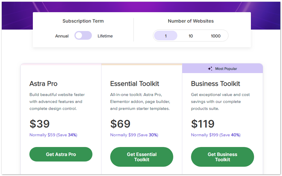 Astra Theme Black Friday 2023: 50% 할인 받기 4 choose plan